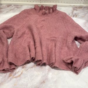 Zara Pink flounce sleeve peplum mohair sweater. SZ m